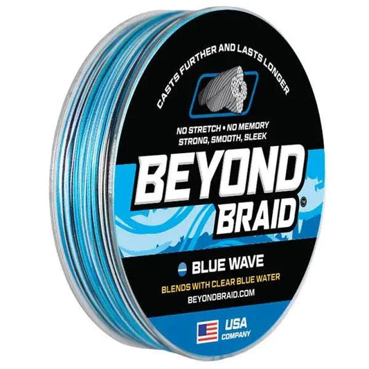 BLU WAVE 8X- ULTRA PERFORMANCE 8 STRAND fishing line spool, smooth and sleek design, Beyond Braid USA.