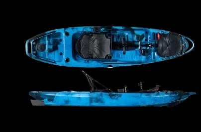 Tarpon Propel 10’ Fishing Kayak with pedal and rudder system in blue.